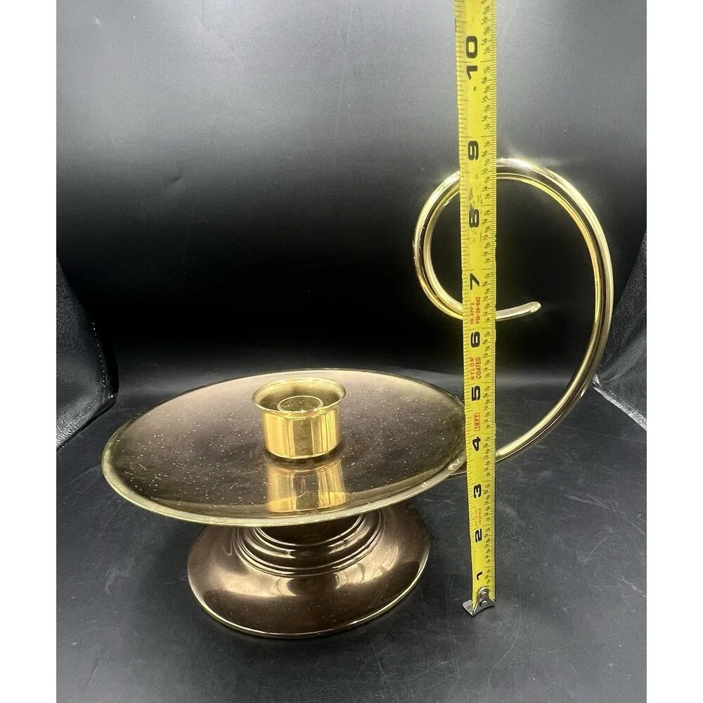 Vtg Baldwin Brass Large Chamber Candlestick Candle Holder w/ Scroll Swirl Handle